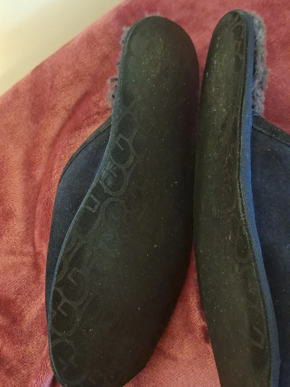 UGG Men's Dark Blue Suede Shearling-Lined Slip-On Mules